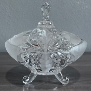 Crystal Clear Industries Novellette II 3 Footed Crystal Candy Dish Lid Vintage